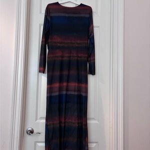 SHEIN Multicolor Striped Sheer Long Sleeve Ruched Dress